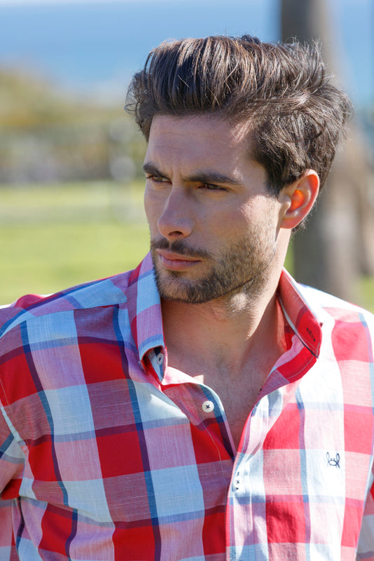 Camisa Lino Cuadro Rojo | Tenerife