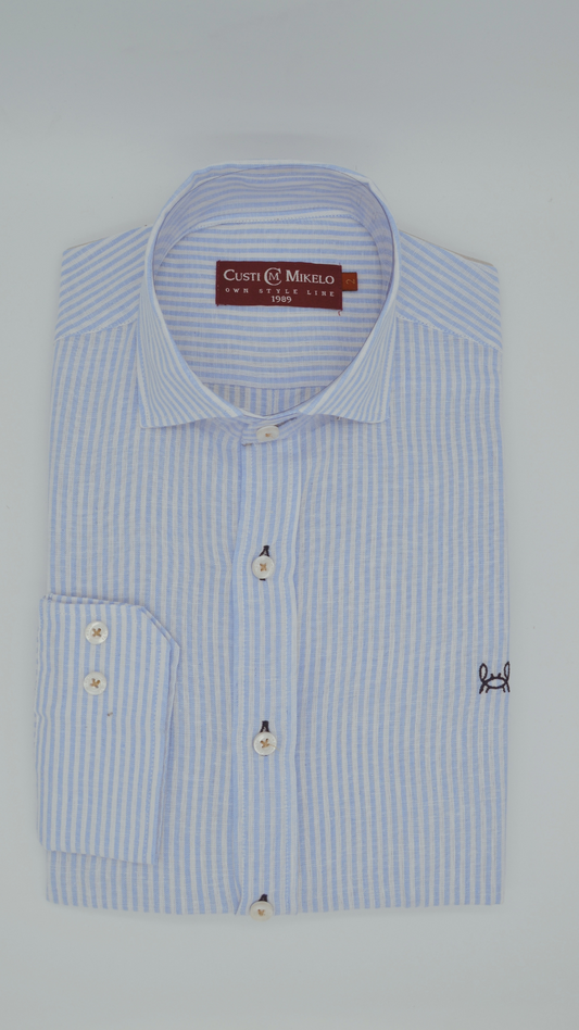 Camisa Lino Raya Celeste | Gijón