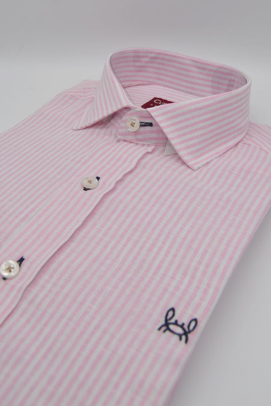 Camisa Lino Rayas Rosa | Gijón