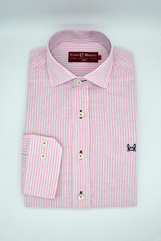 Camisa Lino Rayas Rosa | Gijón