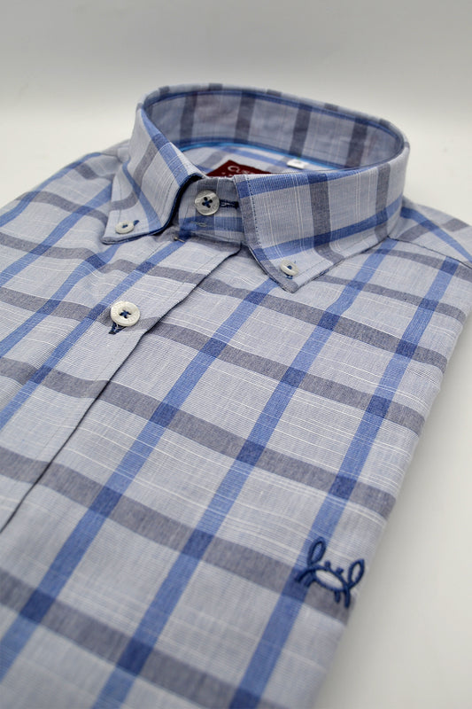 Camisa Celeste Cuadro Azul Marino | Madrid