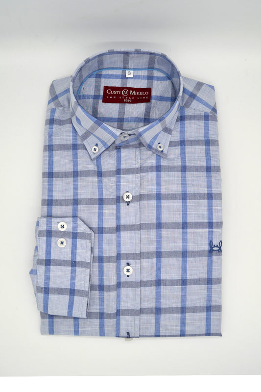 Camisa Celeste Cuadro Azul Marino | Madrid