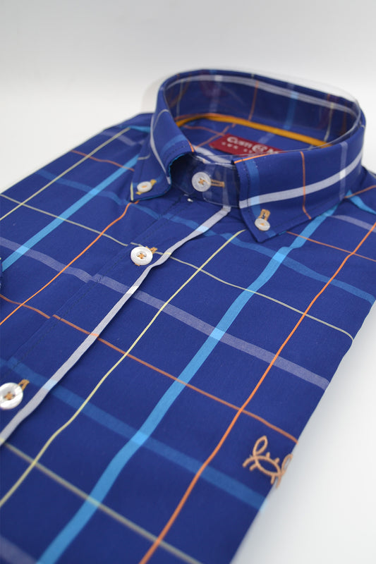 Camisa Azul Cuadro Naranja | Toledo