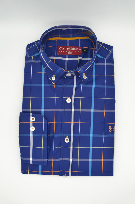 Camisa Azul Cuadro Naranja | Toledo