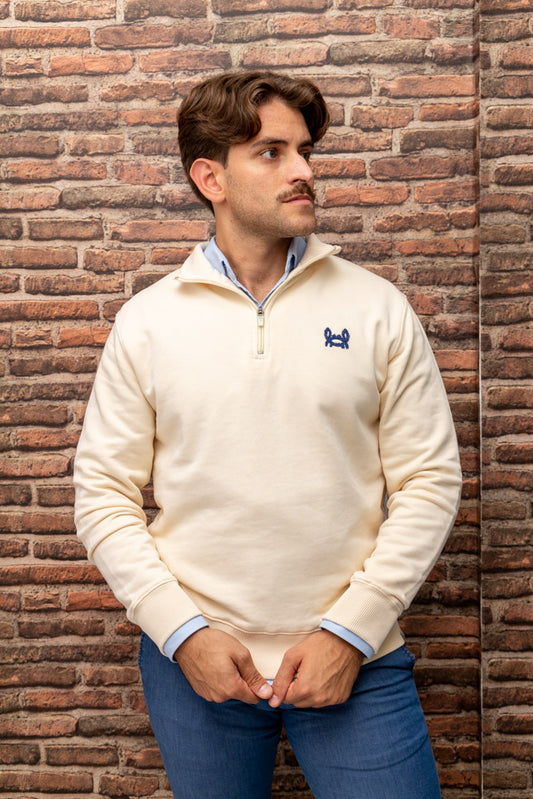 Sudadera Media Cremallera Crema