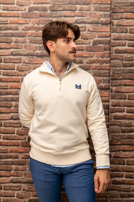 Sudadera Media Cremallera Crema