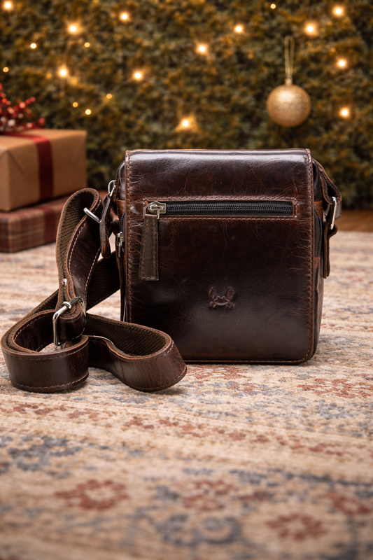 Bolso bandolera piel marrón oscuro