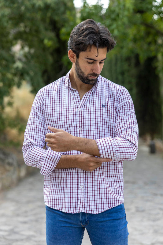 Camisa Cuadros Algodón Granate | Éibar