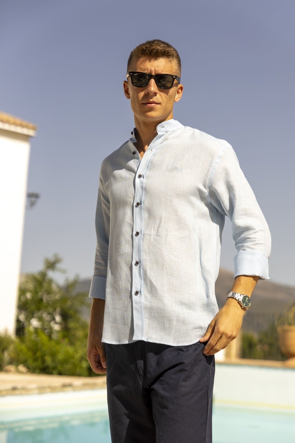 Camisa Lino Celeste Mao | Mallorca