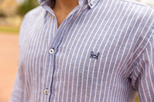 Camisa Lino Rayas Azul | Ribadeo