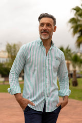Camisa Lino Rayas Verde | Baza