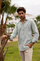 Camisa Lino Rayas Verde | Gijón