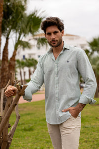 Camisa Lino Rayas Verde | Gijón