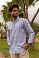 Camisa Lino Rayas Azul | Sagunto