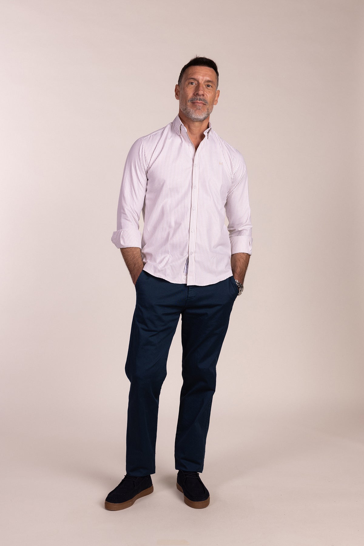 Camisa Rayas Oxford Beige | Lucena