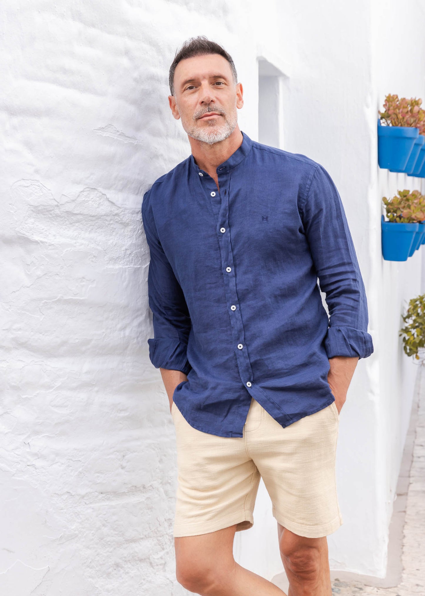 Camisa Lino Mao Marino | Mallorca
