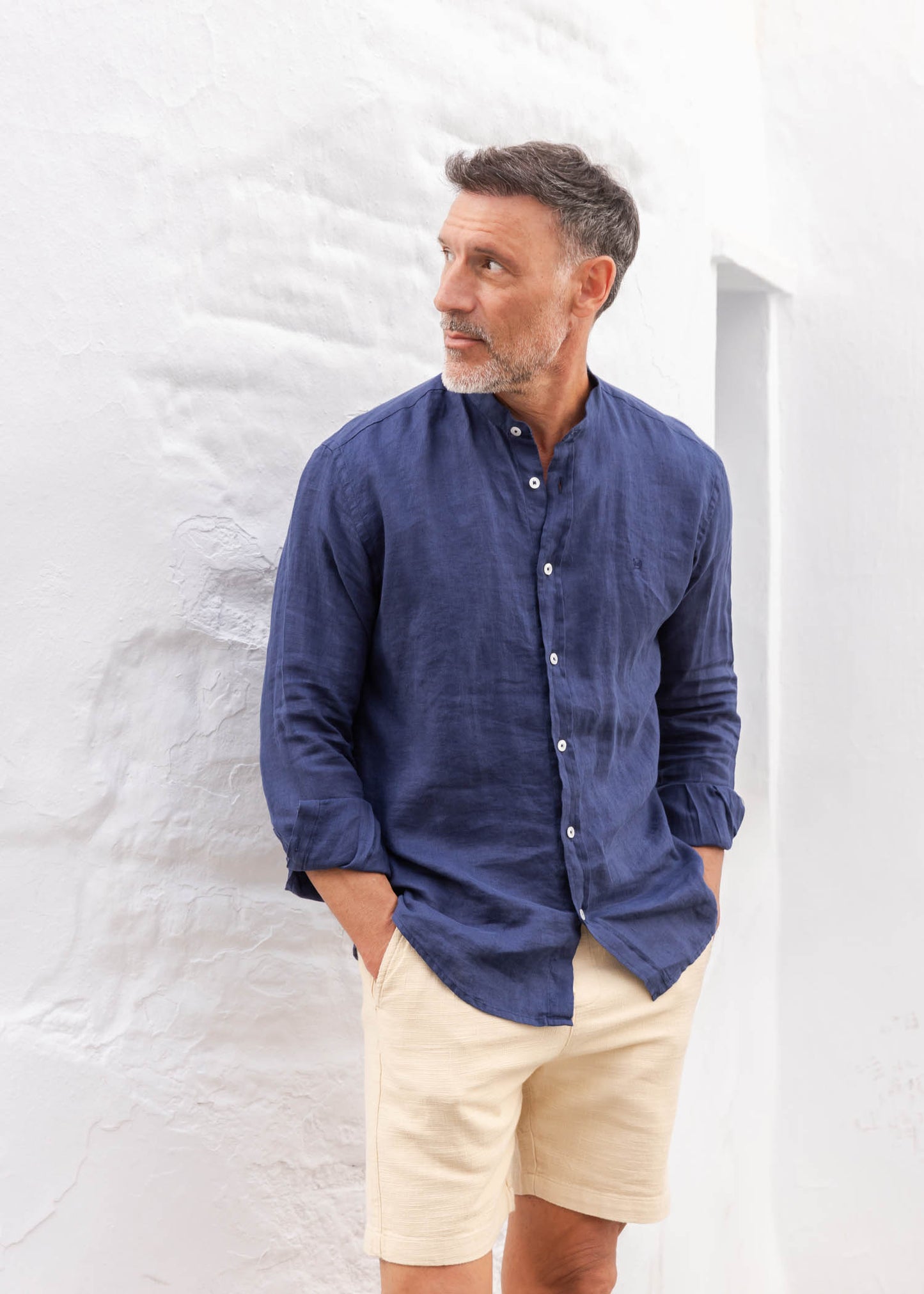 Camisa Lino Mao Marino | Mallorca