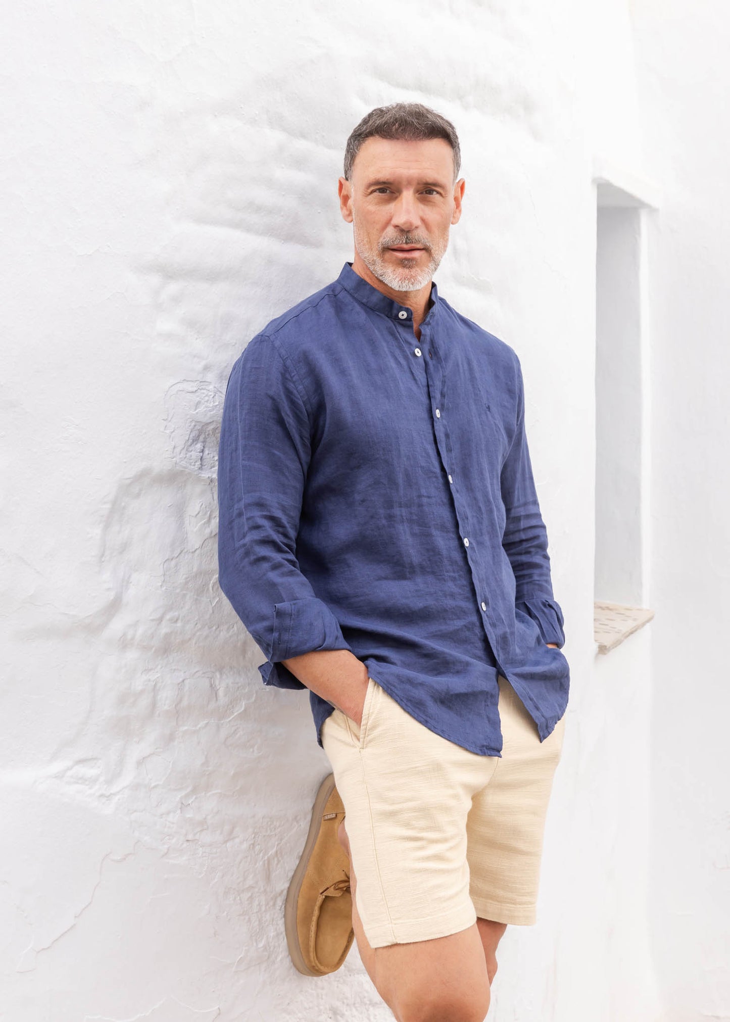 Camisa Lino Mao Marino | Mallorca