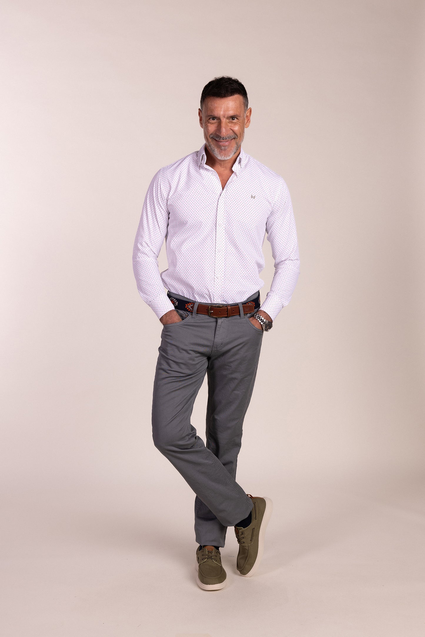 Camisa Estampada Kaki & Naranja | Baeza