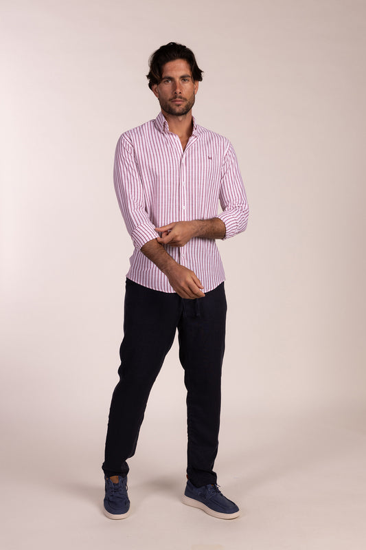 Camisa Lino Raya Granate | Grazalema