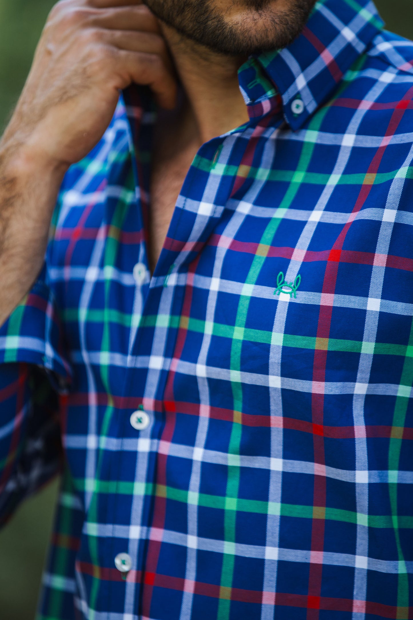 Camisa Azul Cuadro Verde Rojo | Olivenza