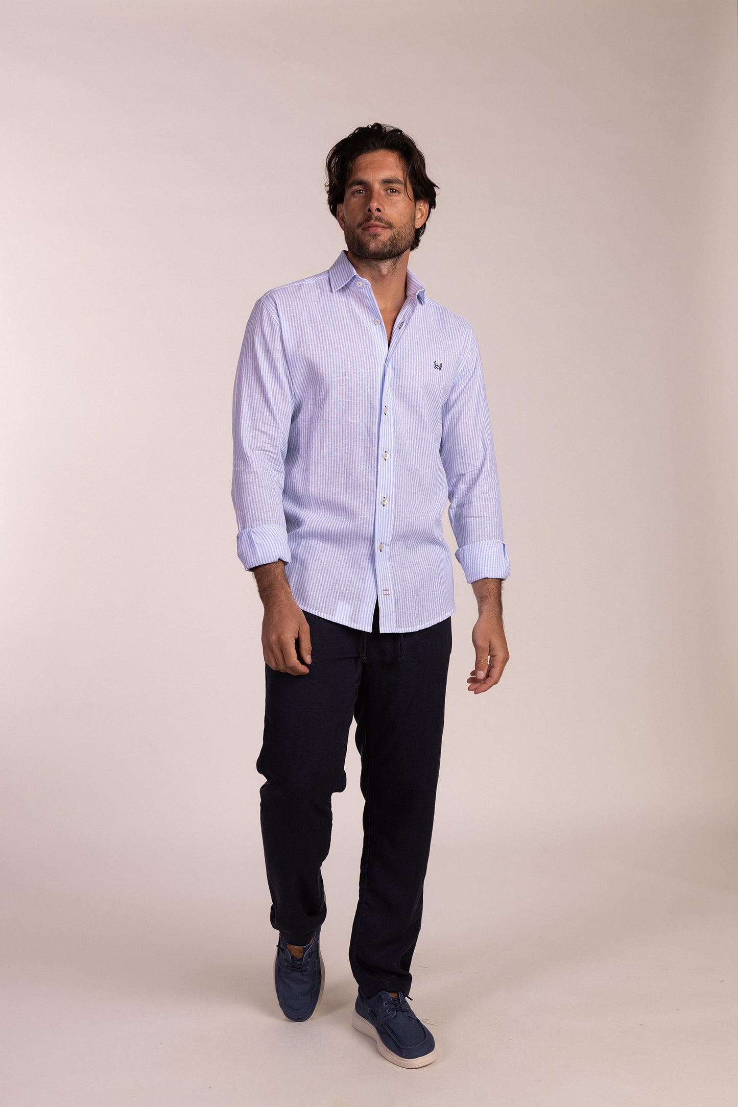 Camisa Lino Raya Celeste | Gijón