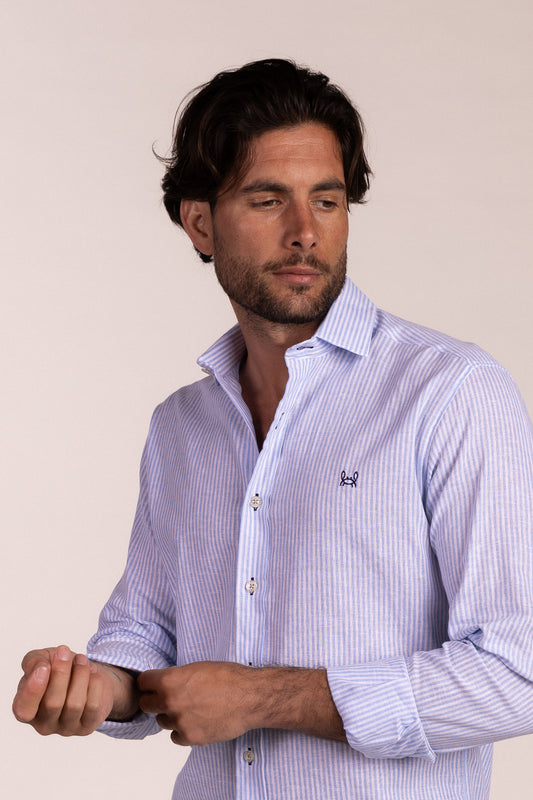 Camisa Lino Raya Celeste | Gijón
