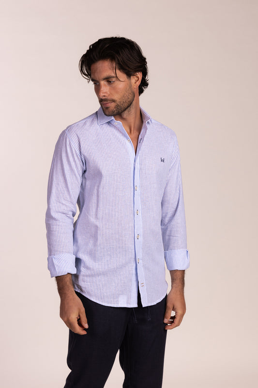 Camisa Lino Raya Celeste | Gijón