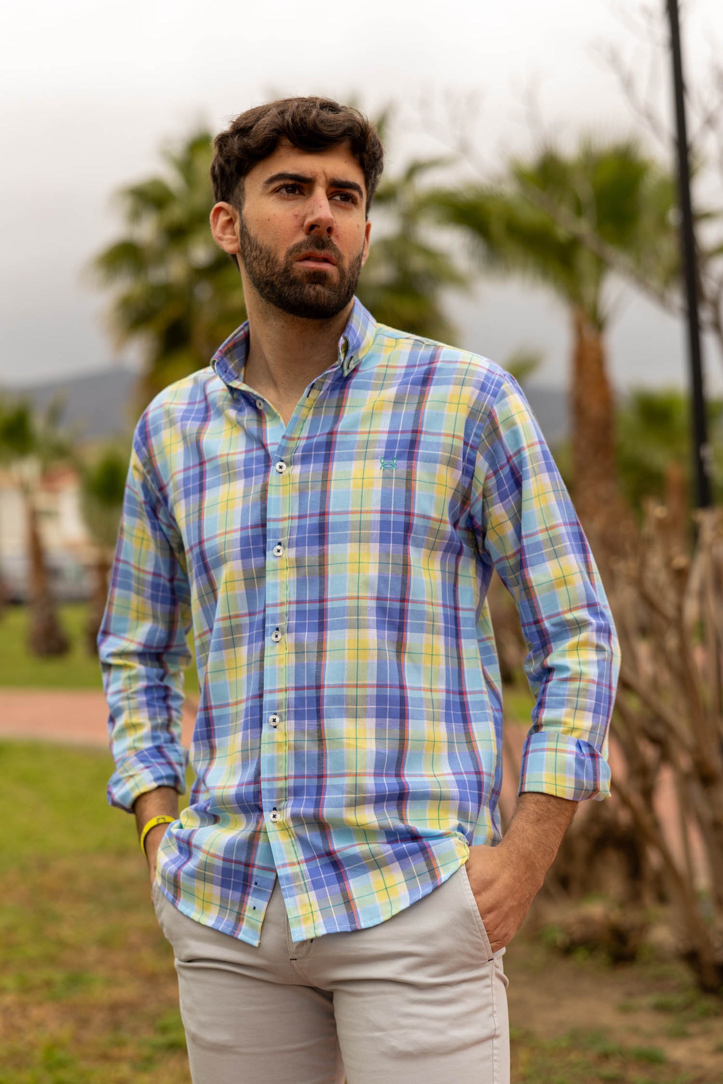 Camisa Lino Cuadro Amarillo | Tenerife