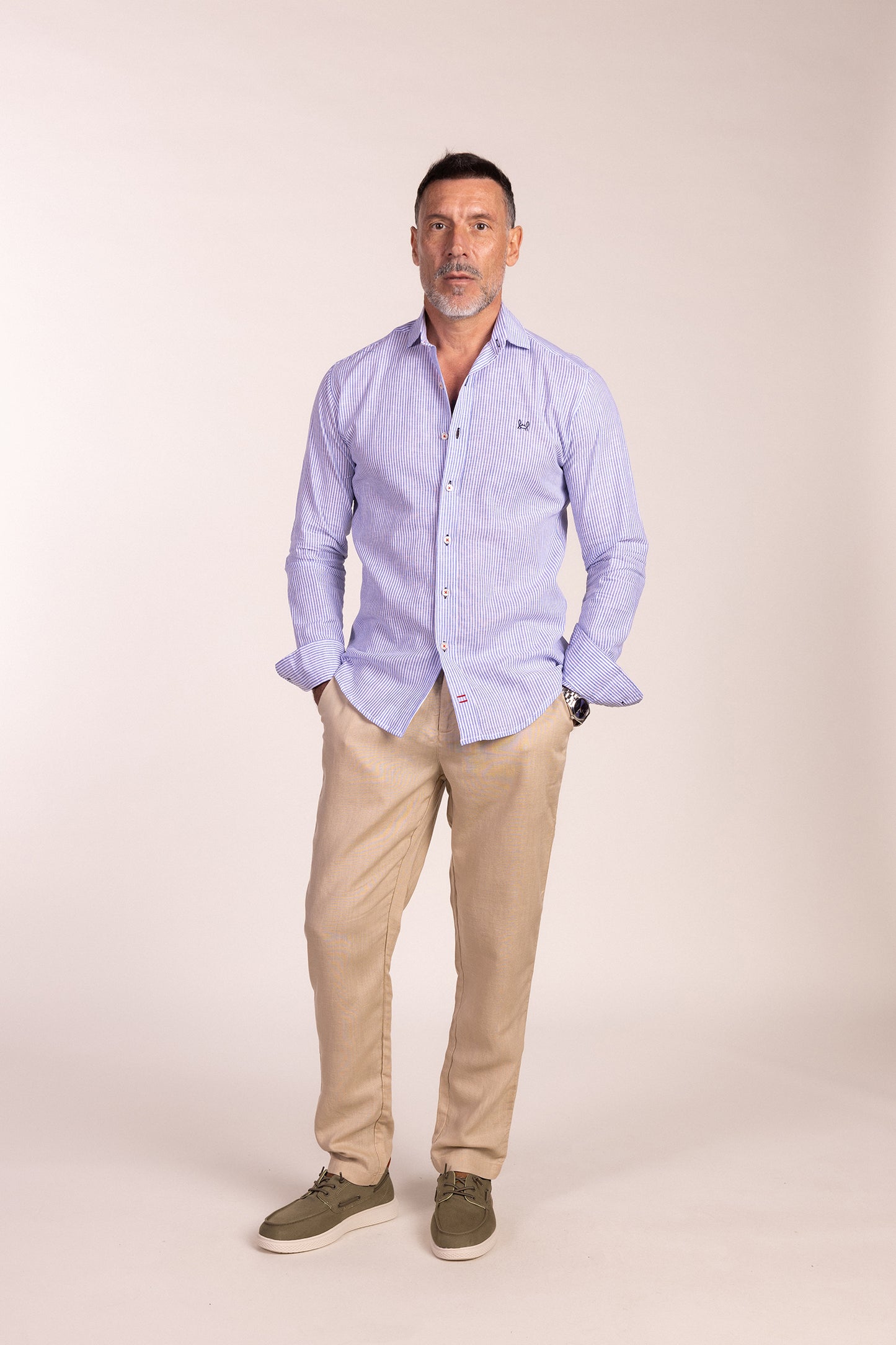 Camisa Lino Rayas Azul Marino | Gijón