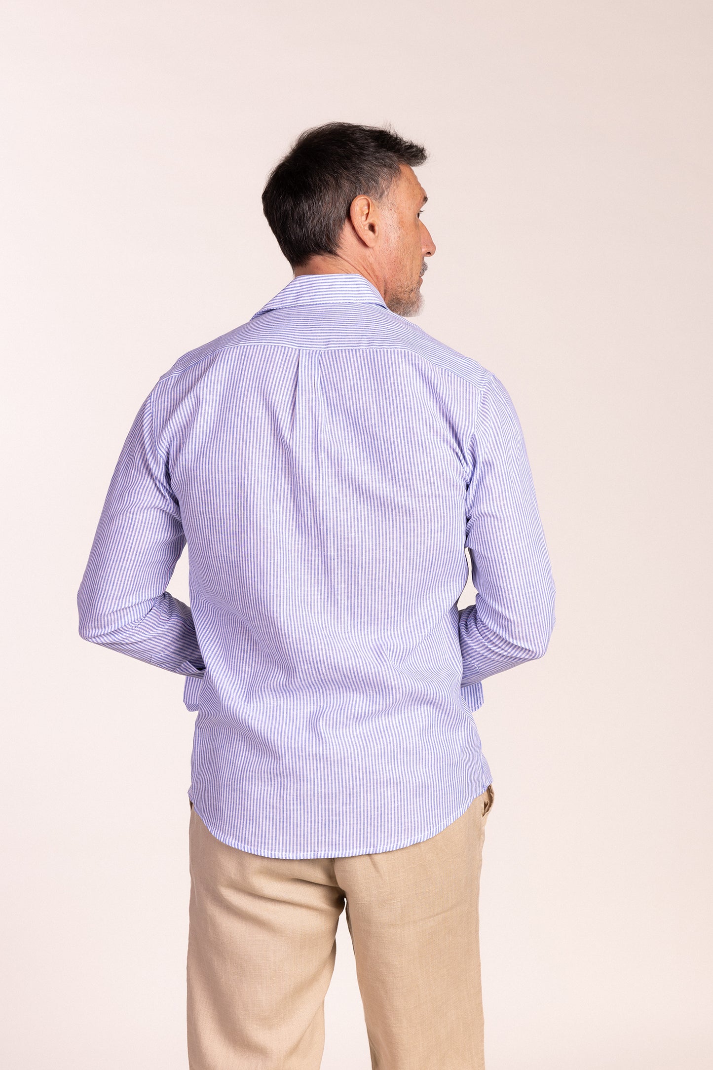 Camisa Lino Rayas Azul Marino | Gijón