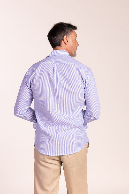 Camisa Lino Rayas Azul Marino | Gijón