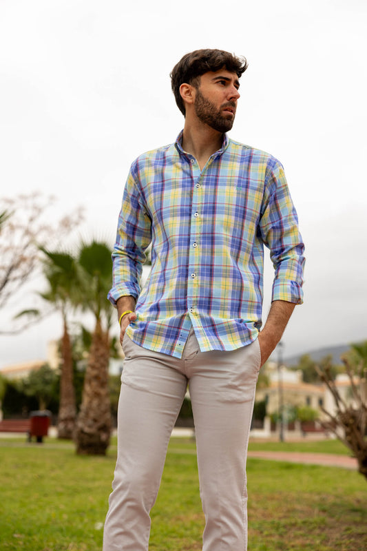 Camisa Lino Cuadro Amarillo | Tenerife