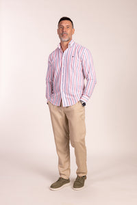 Camisa Lino Multiraya Roja | Coín