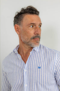 Camisa Lino Raya Azul | Montefrio
