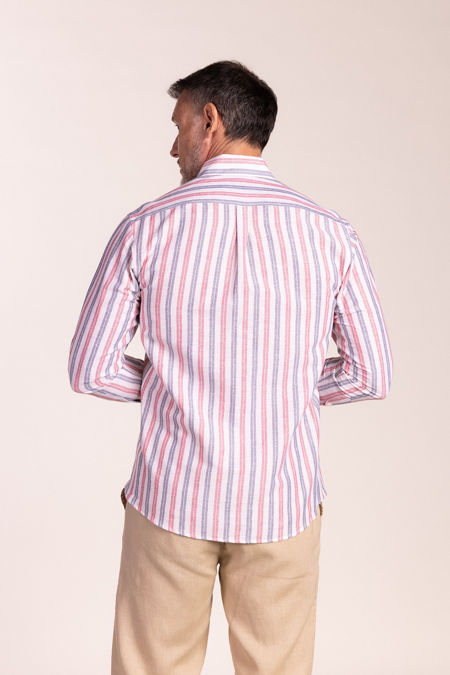 Camisa Lino Multiraya Roja | Coín