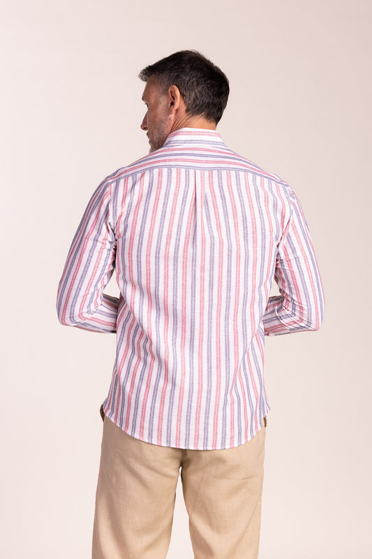 Camisa Lino Multiraya Roja | Coín