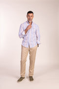Camisa Lino Multiraya Azul Beige | Cártama