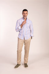 Camisa Lino Multiraya Azul Beige | Cártama