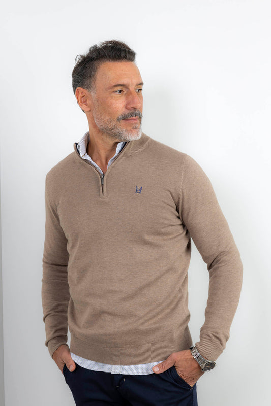 Jersey Media Cremallera Beige