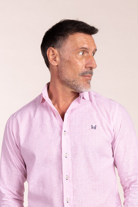 Camisa Lino Rayas Rosa | Gijón