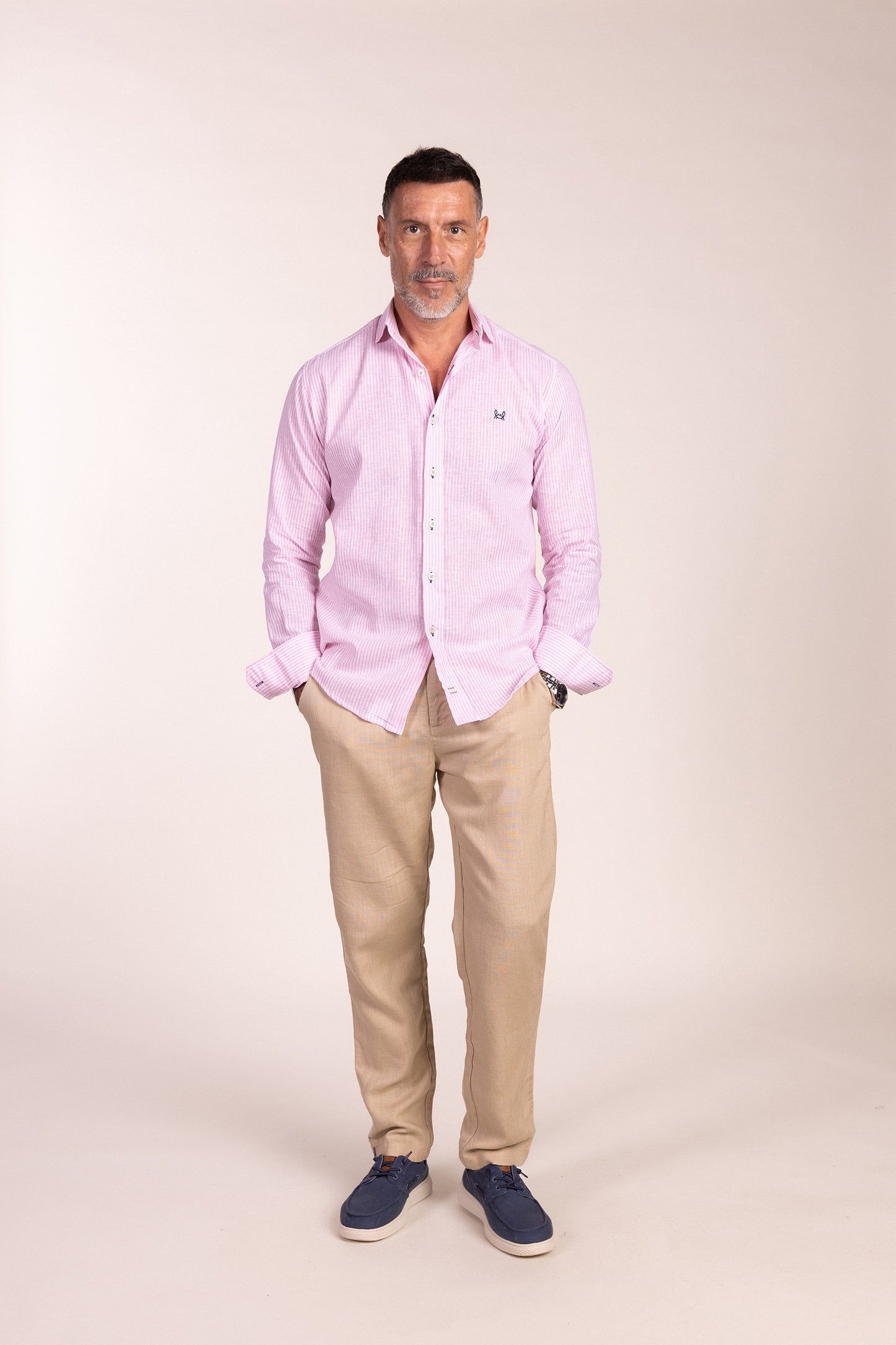 Camisa Lino Rayas Rosa | Gijón