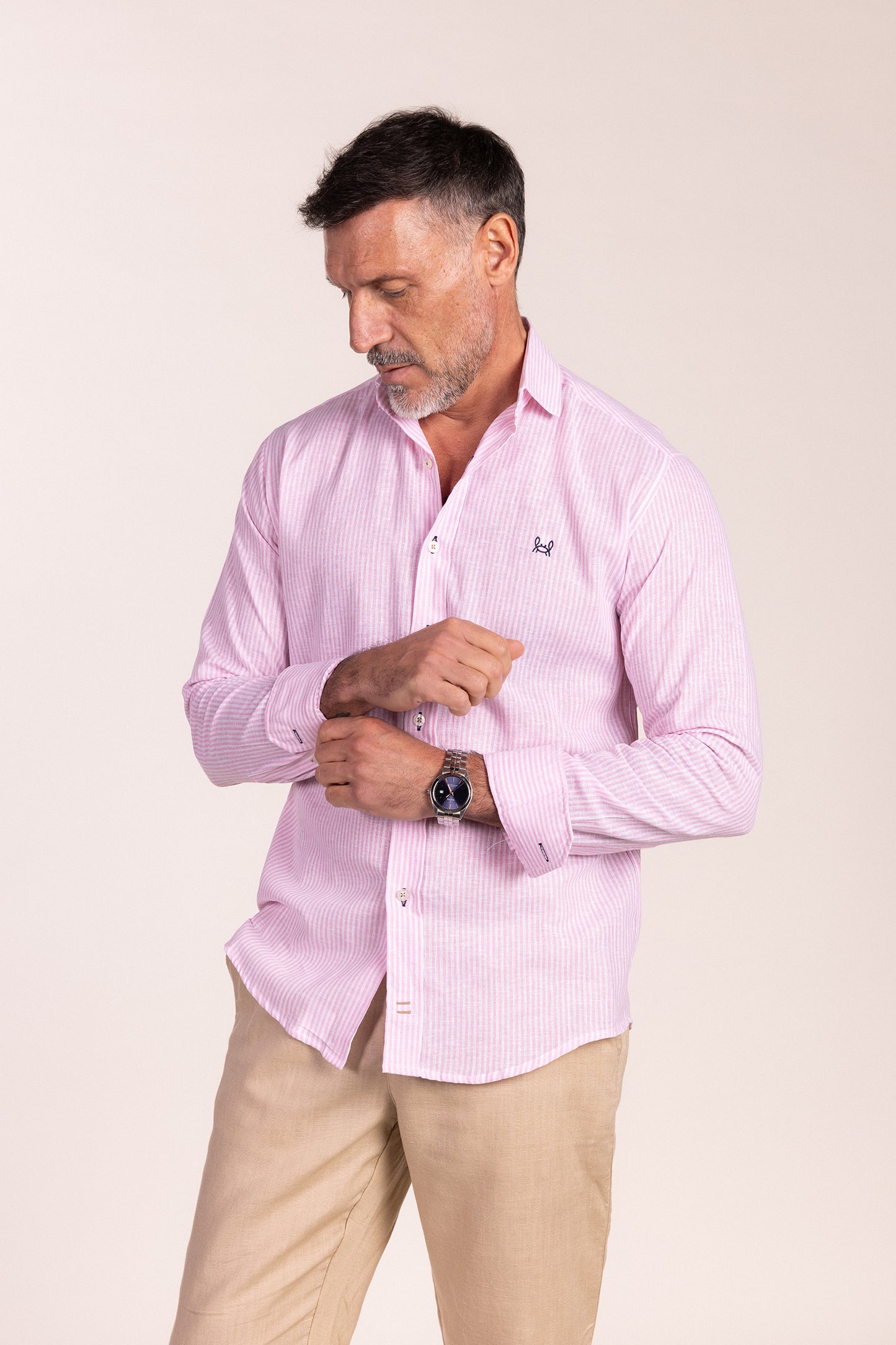Camisa Lino Rayas Rosa | Gijón