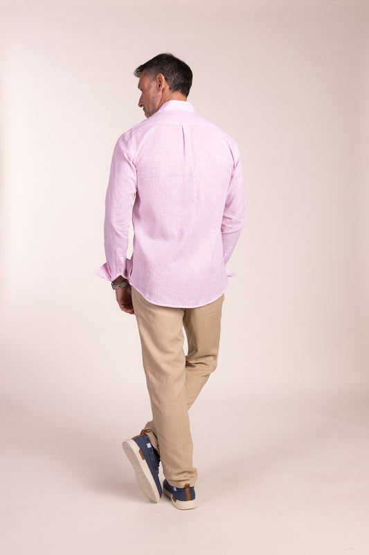 Camisa Lino Rayas Rosa | Gijón