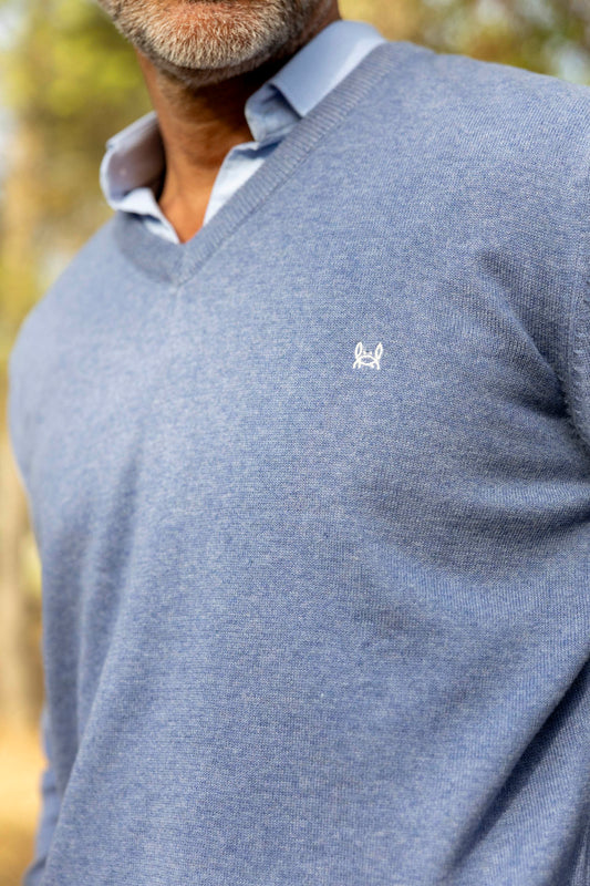 Jersey Básico Cuello Pico Azul Medio