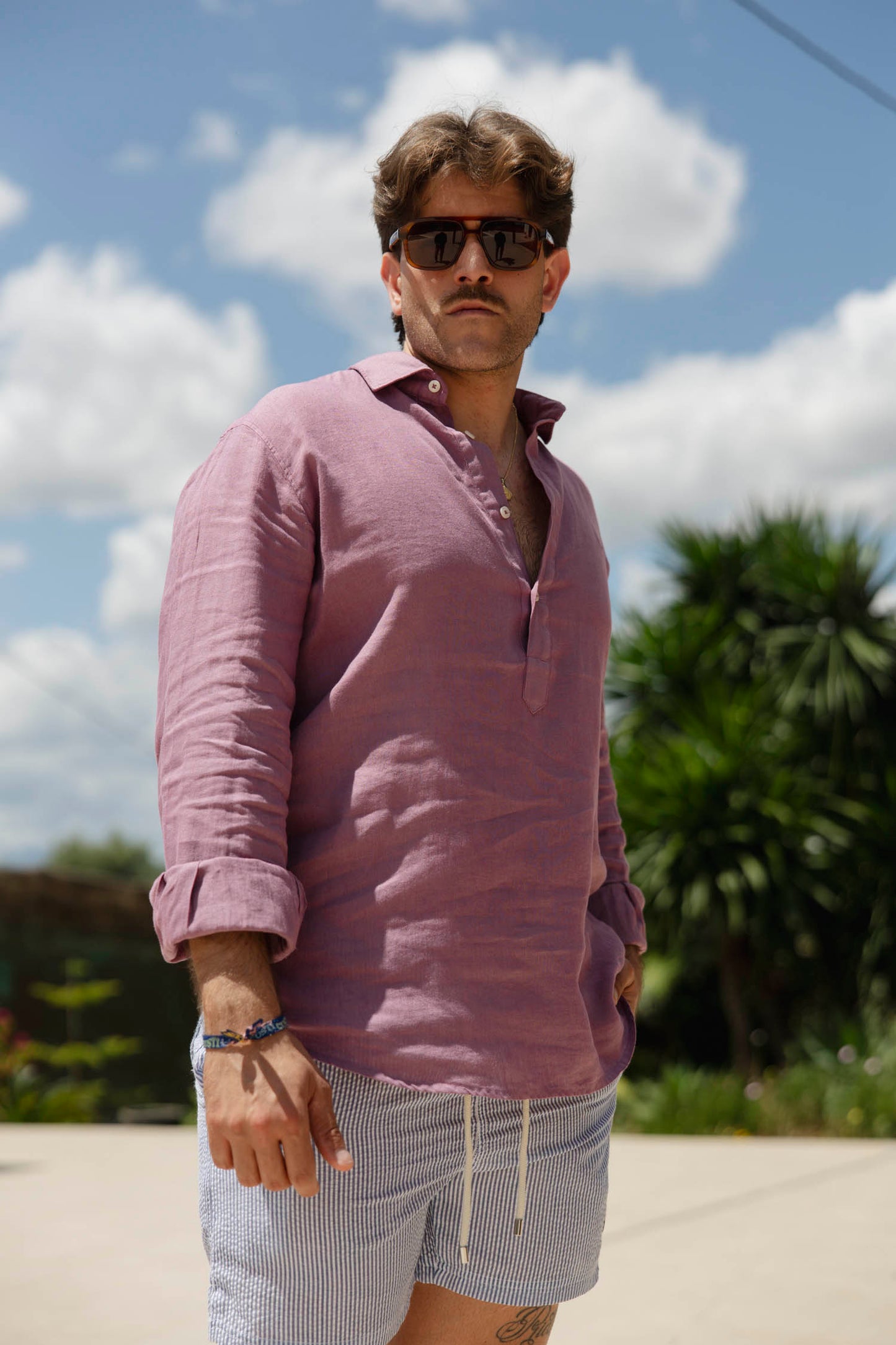 Polera Lino Berenjena