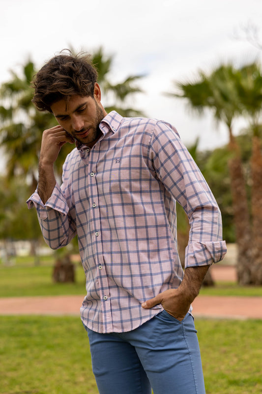 Camisa Rosa Cuadro Celeste | Madrid