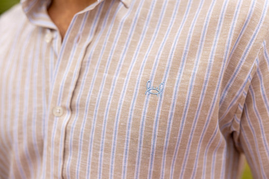 Camisa Lino Rayas Beige Celeste | Palma