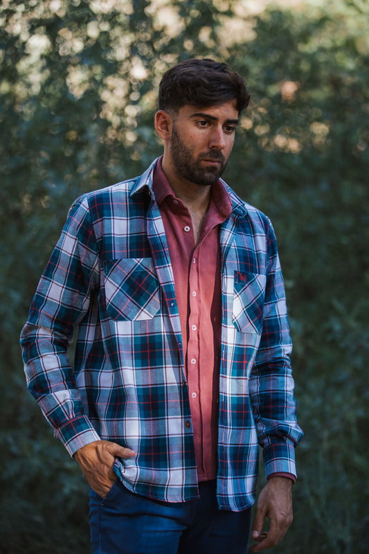 Sobrecamisa Franela Turquesa Rojo