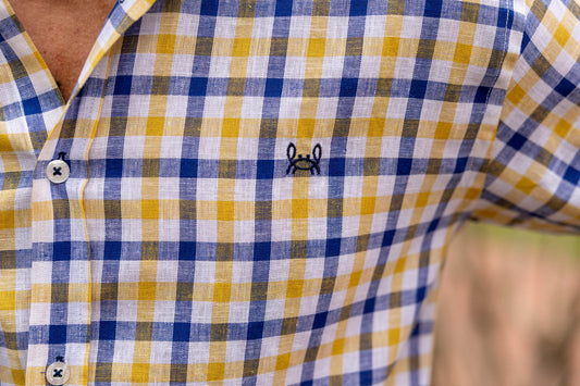 Camisa Lino Cuadro Amarillo Azul | Comillas